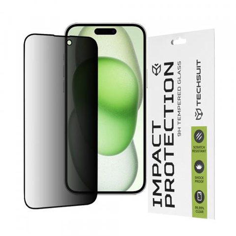 Folie de protectie Ecran Privacy Techsuit pentru Apple iPhone 16 Plus / 15 Plus, Sticla Securizata, Full Glue, 111D
