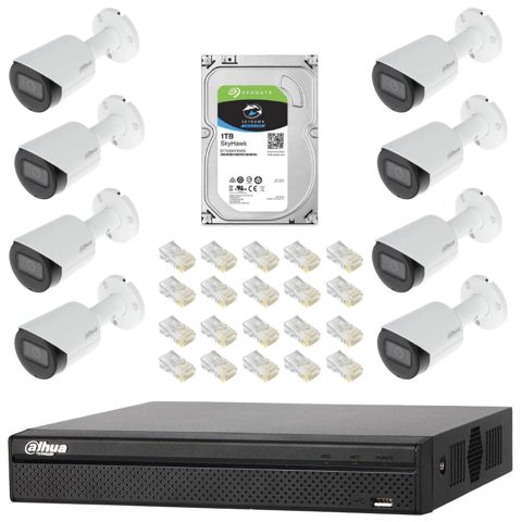 Sistem complet de supraveghere IP Dahua DH-8CEXT30MIP-2MP cu 8 camere de 2MP, IR 30m, Starlight, POE