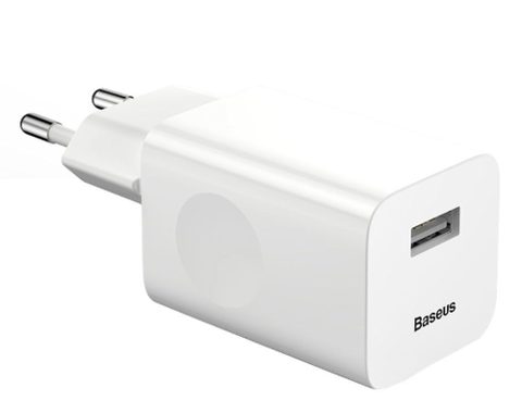 Incarcator Retea Baseus Quick Charger CCALL-BX02, Single USB QC3.0, pentru Incarcatoare Wireless (Alb)