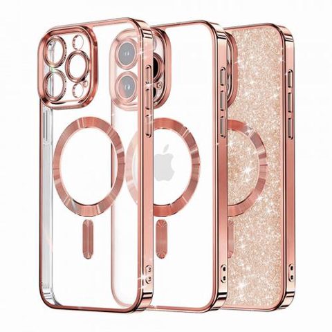 Husa MagSafe pentru Apple iPhone 16 Pro Max, Techsuit, Luxury Glitter, Roz Aurie