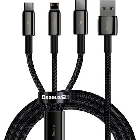 Cablu de date Baseus CAMLTWJ-01, USB - Lightning / MicroUSB / USB Type-C, 1.5 m, 3.5A, Negru