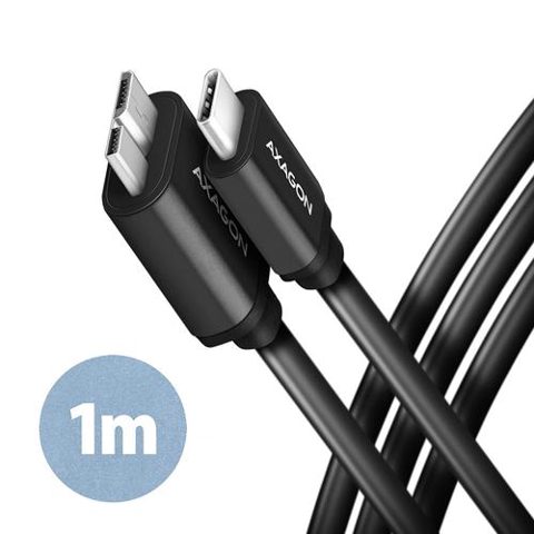 Cablu de date Axagon BUMM3-CM10AB, Micro-B USB la USB-C 3.2 Gen 1, 1m (Negru)