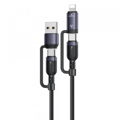Cablu Date si Incarcare USB-C / USB-A - USB-C / Lightning Yesido CA200, 60W, 1.2m, Negru