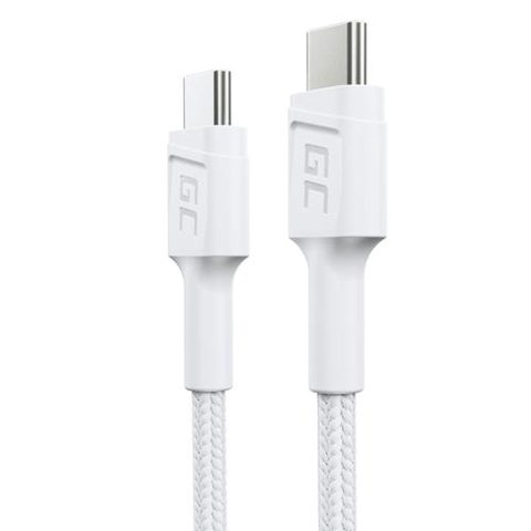 Cablu de date Green Cell PowerStream, USB-C - USB-C, 30cm, Power Delivery 60W, Quick Charge 3.0, Alb