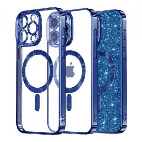 Husa MagSafe pentru Apple iPhone 15 Pro Max, Techsuit, Luxury Glitter, Albastra
