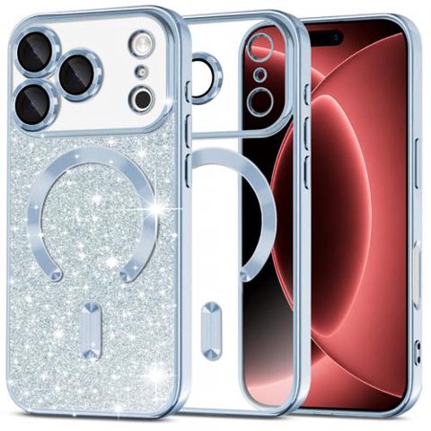Husa MagSafe pentru Apple iPhone 18 Pro Max / 17 Pro Max, Techsuit, Luxury Glitter, Bleu