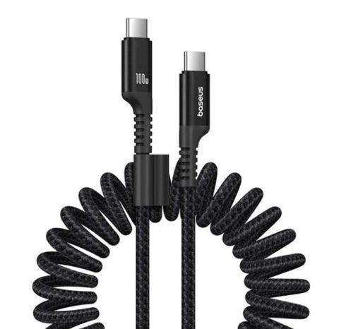 Cablu Date si Incarcare USB-C - USB-C Baseus Fish Eye Spring, P10320203111-00, 100W, 1m, Negru