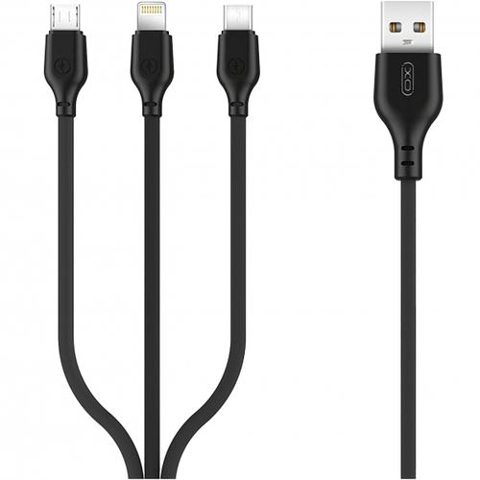 Cablu Incarcare USB-A - Lightning / microUSB / USB-C XO Design NB103 3in1, 10W, 1m, Negru