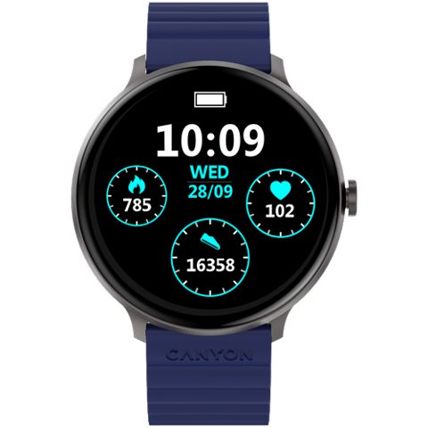 Smartwatch CANYON Jacky SW-69, Ecran LTPS 1.3inch, Bluetooth, 380+ Fete de ceas, 25 moduri de sport, Autonomie 9 zile, IP68 (Albastru/Galben)