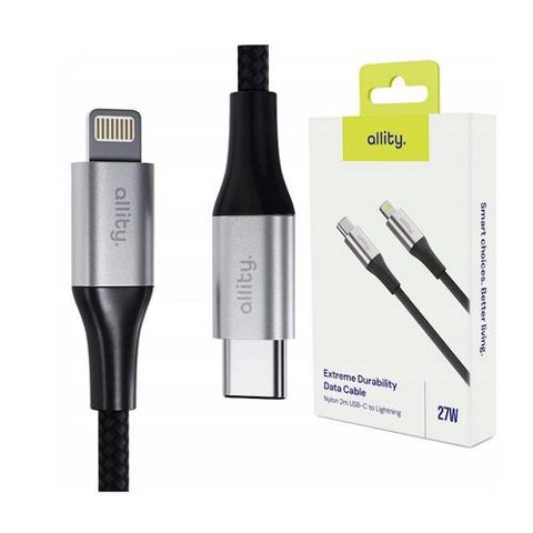 Cablu de date si incarcare Allity AUC-01, USB-C to Lightning, 27W, 2m, Negru