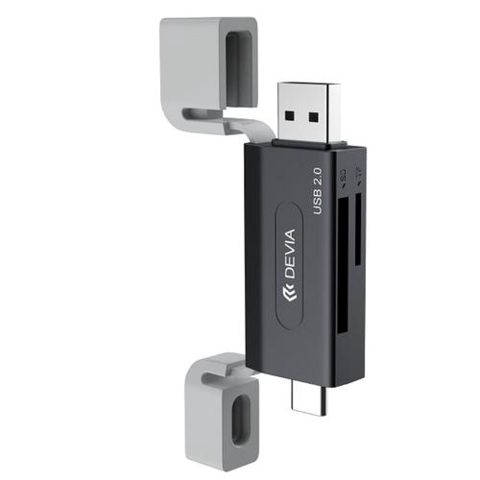 Cititor Card Devia Leopard Series DVCCLS2N, 2in1 USB, Type-C, SD/TF (Negru/Gri)