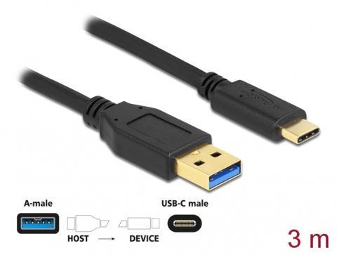 Cablu USB 3.2-A Gen2 la USB type C T-T 3m, Delock 84006