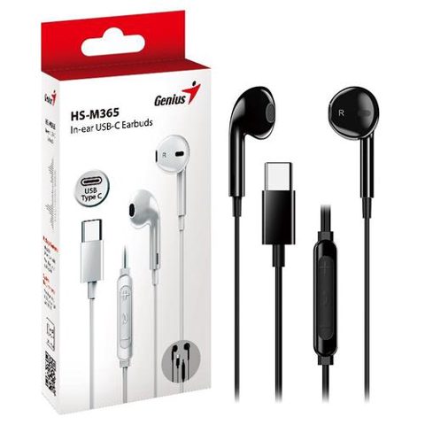Casti Genius, „HS-M365”, cu fir, intraauriculare, pentru smartphone, microfon pe fir, conectare prin USB-C (Negru)