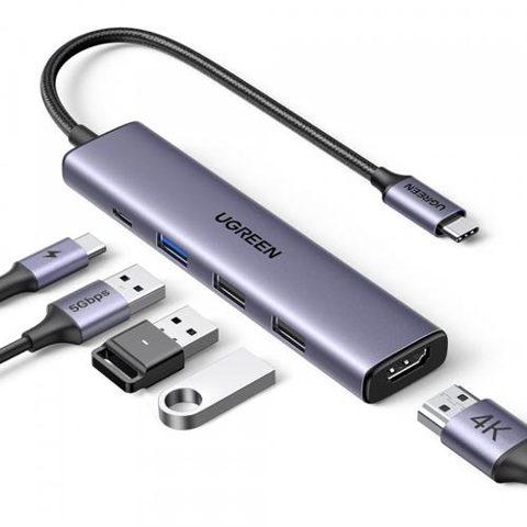 Hub USB-C UGREEN CM478, 1 x USB-A 3.0, 2 x USB-A, 1 x USB-C, 1 x HDMI (Gri)