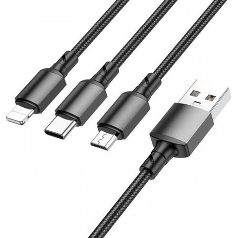 Cablu Incarcare Borofone BX72, USB-A - Lightning / microUSB / USB-C, 18W, 1m (Negru)