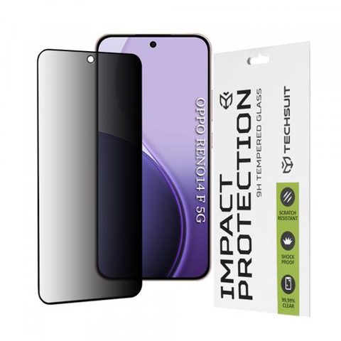 Folie de protectie Ecran Privacy Techsuit pentru Oppo Reno14 FS 5G / Reno14 F, Sticla Securizata, Full Glue, 111D