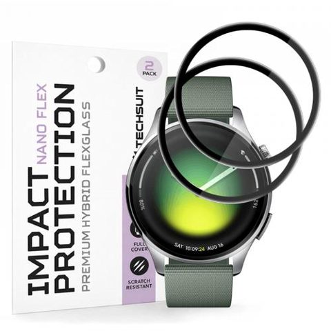 Folie Protectie Techsuit Nano Flex pentru Xiaomi Watch 5, Set 2 bucati, Plastic, Neagra