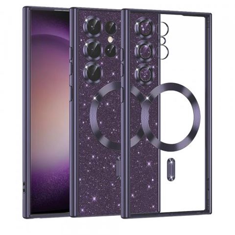 Husa MagSafe pentru Samsung Galaxy S23 Ultra S918, Techsuit, Luxury Glitter, Mov Inchis