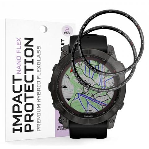 Folie Protectie Techsuit Nano Flex pentru Garmin Fenix 7X, Set 2 bucati, Plastic, Neagra