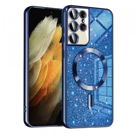 Husa MagSafe pentru Samsung Galaxy S21 Ultra 5G G998, Techsuit, Luxury Glitter, Albastra