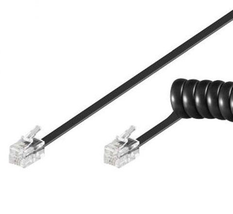 Cablu telefon spiralat 4 fire 2m Negru, TK4RS-02B