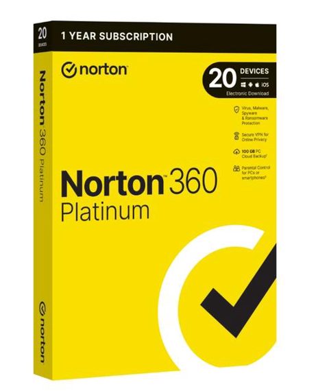 Antivirus Norton 360 Platinum, Backup 100GB, 1 An, 20 Dispozitive, 1 Utilizator
