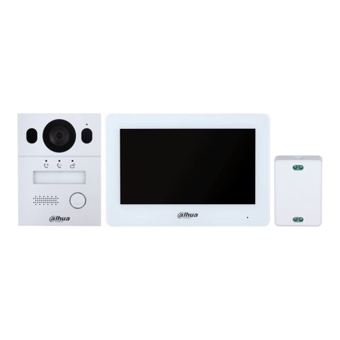 KIT Videointerfon Wi-Fi Hybrid Dahua DHI-KTX01(S), 2MP, 7 inch TFT capacitive, conexiune cu 2 fire, IP65, IK07, control acces, montaj aplicat