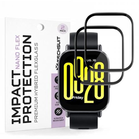 Folie Protectie Techsuit Nano Flex pentru Xiaomi Redmi Watch 5 Active, Set 2 bucati, Plastic, Neagra