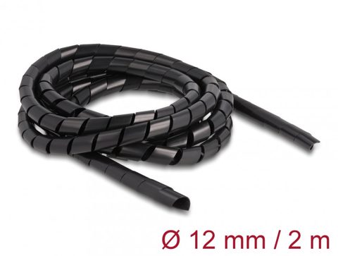 Organizator cabluri spiralat 2m x 12mm Negru, Delock 19015