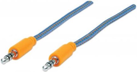Cablu Audio Manhattan MHT394093, Jack 3.5 mm - Jack 3.5 mm, 1 m (Albastru/Portocaliu)