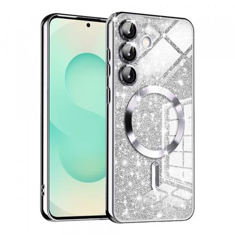 Husa MagSafe pentru Samsung Galaxy S25+ S936, Techsuit, Luxury Glitter, Argintie