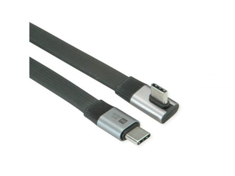 Cablu flat USB4 type C drept/unghi 8K UHD-2/80Gb/240W 0.8m Negru, Roline 11.02.9098