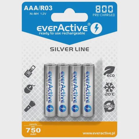 Set 4 acumulatori R3, AAA, Ni-MH, capacite 800 mAh, everActive Silverline