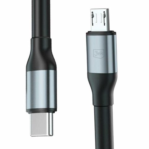 Cablu Date si Incarcare 3mk Hyper N-SERIES, USB-C la Micro USB, 1m, 5V/2.4A, 10W (Negru)