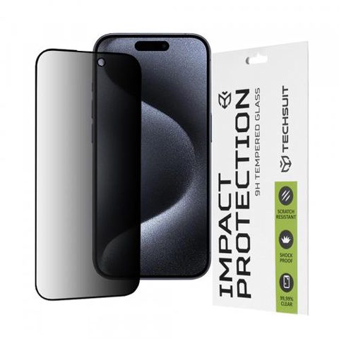 Folie de protectie Ecran Privacy Techsuit pentru Apple iPhone 15 Pro, Sticla Securizata, Full Glue, 111D