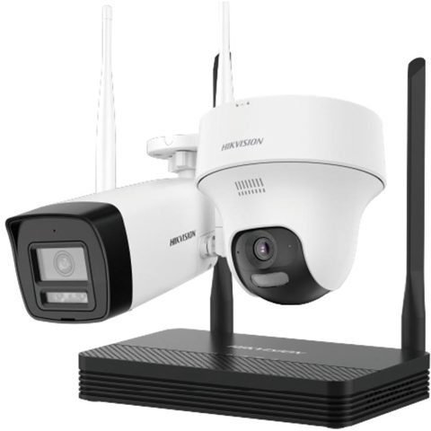 Kit 2 camere Wifi bullet si PTZ cu NVS HiLook IKS-2044BTH-PH/W, 4MP, lentila 2.8mm, IR 30m, lumina alba, microfon si difuzor, detectie miscare
