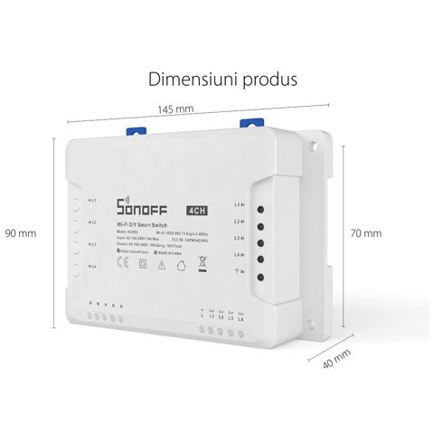 Releu inteligent Sonoff 4CHR3, Wireless, 4 canale, compatibil Alexa/Google Home 6920075775822