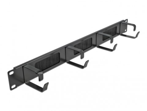 Organizator cabluri 19" 1U pentru cabinet cu 4 inele + perii Negru, Delock 66489