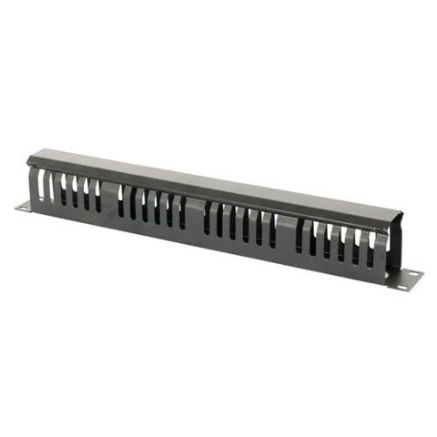 Ghidaj orizontal patchcord-uri EMTEX, metalic, cu capac, organizator cabluri rack, 1U