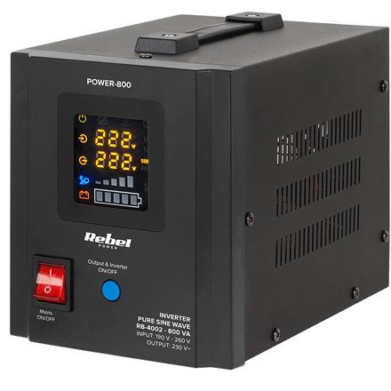 UPS centrale termice 800VA 500W 12V REBEL RB-4002, borne externe, unda sinusoida pura, POWER-800
