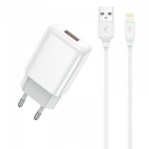 Incarcator Retea Cu Cablu Lightning Prestico F9S, 12W, 2.4A, 1 x USB-A (Alb)