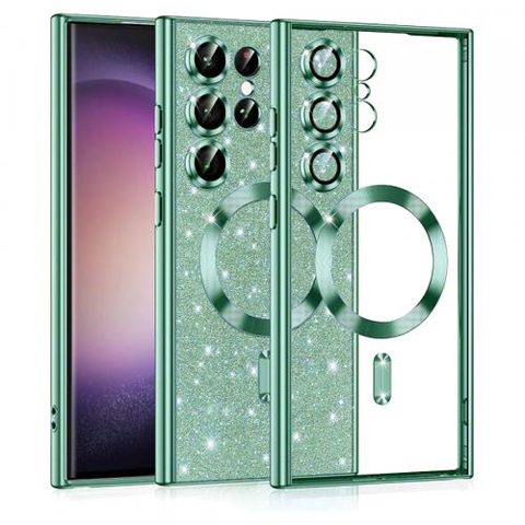 Husa MagSafe pentru Samsung Galaxy S23 Ultra S918, Techsuit, Luxury Glitter, Verde Deschis