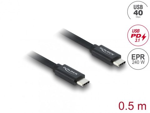 Cablu Coaxial USB 40 Gbps 240W PD 3.1 8K30Hz 0.5m Negru, Delock 81705