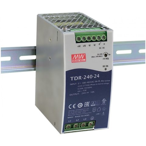 Sursa Mean Well TDR-240-24, 24V, 10A, Trifazata, Sina DIN