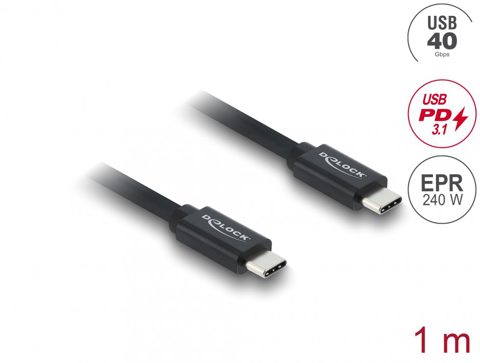 Cablu Coaxial USB 40 Gbps 240W PD 3.1 8K30Hz 1m Negru, Delock 81706