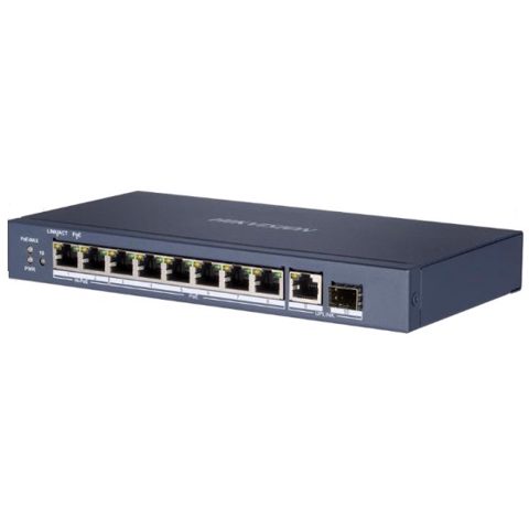 Switch 8 porturi PoE Gigabit Hikvision DS-3E0510HP-E, fara management, 6 gigabit PoE, 2 gigabit Hi-PoE