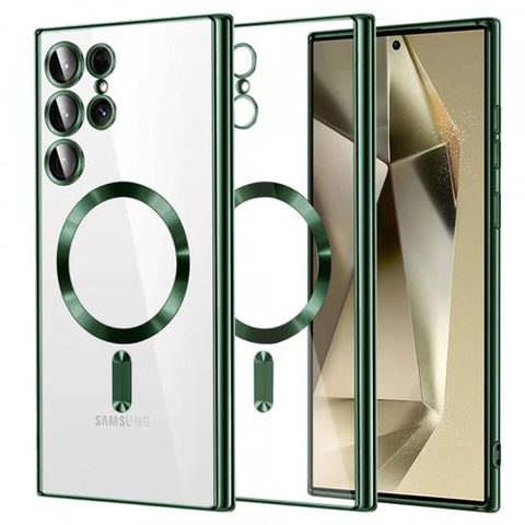 Husa MagSafe pentru Samsung Galaxy S24 Ultra S928, Techsuit, Luxury Crystal, Verde Inchis