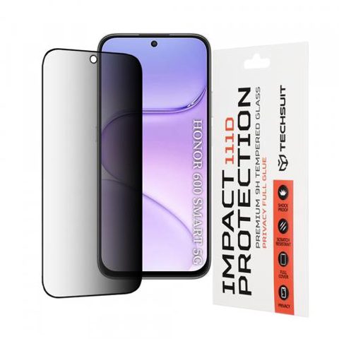 Folie de protectie Ecran Privacy Techsuit pentru Honor 600 Smart, Sticla Securizata, Full Glue, 111D