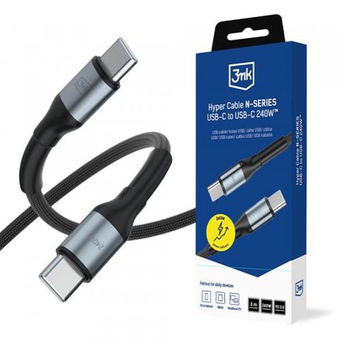 Cablu Date si Incarcare USB-C - USB-C 3MK Hyper N Thunderbolt 4, 240W, 3m, Negru