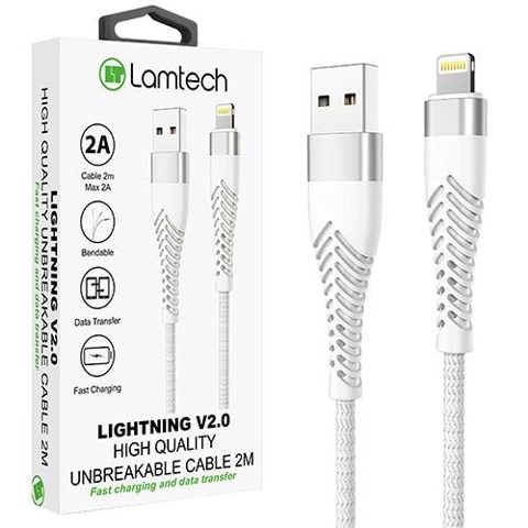 Cablu Date si Incarcare Lamtech, USB la Lightning, Incasabil, 2A, 2m, Argintiu